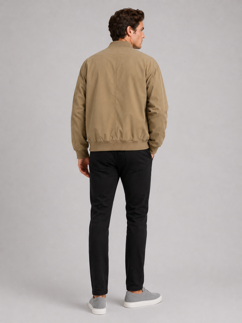 Men’s khaki casual bomber jacket comfortable relaxed fit layer for fall outfits