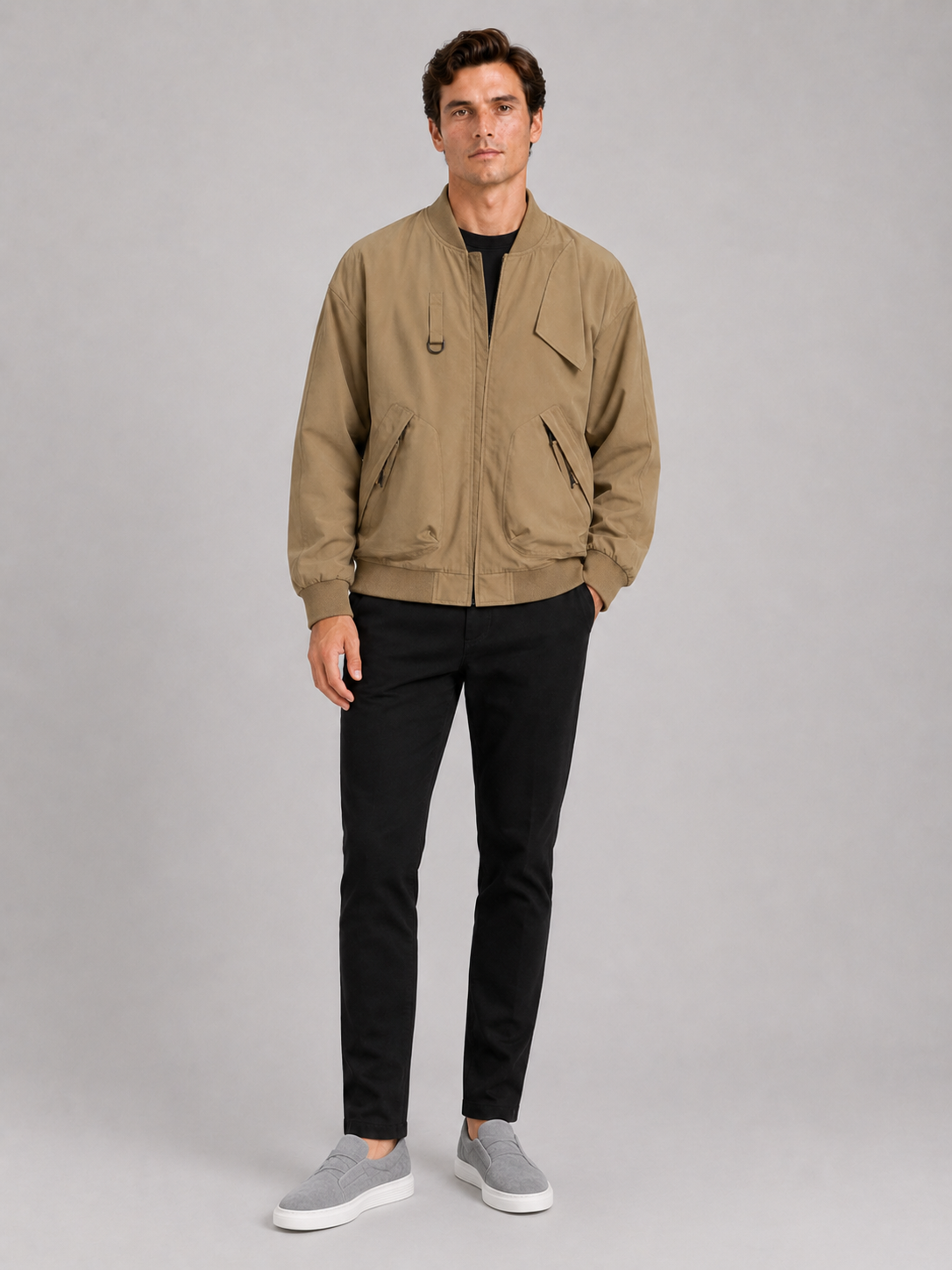 Khaki bomber workwear jacket for men plus size loose fit outerwear for everyday wear