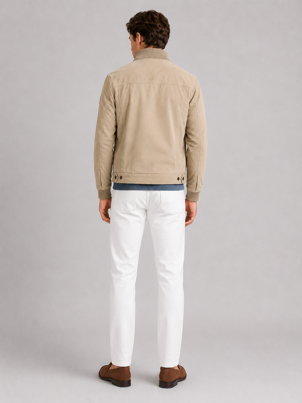 Men’s khaki patchwork workwear jacket comfortable casual layer with utility inspired styling