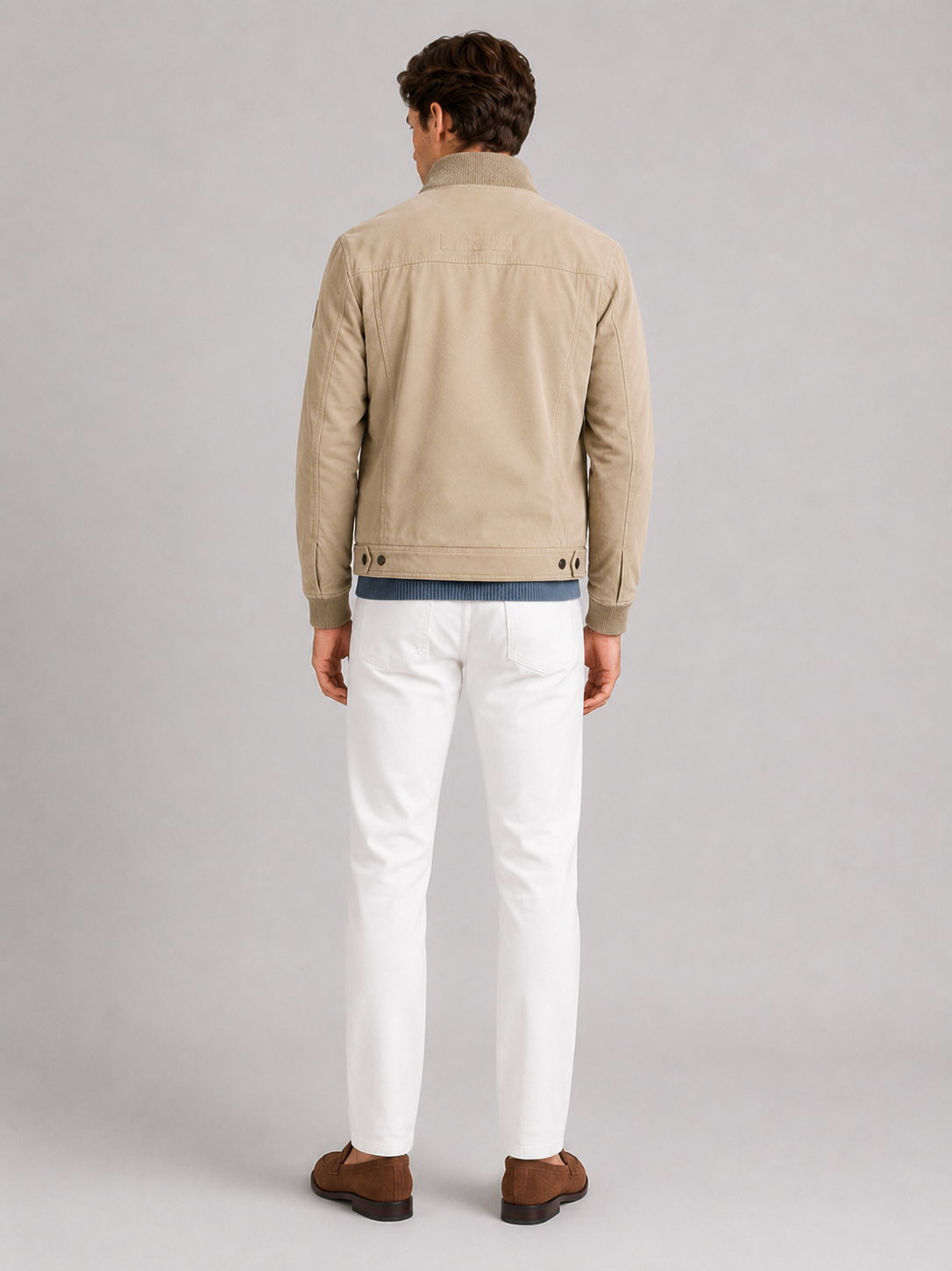 Men’s khaki patchwork workwear jacket comfortable casual layer with utility inspired styling