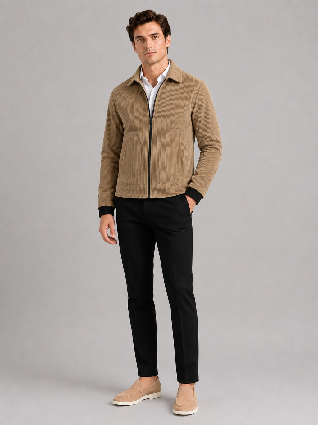 Khaki corduroy jacket for men thick warm outerwear for fall outdoor wear