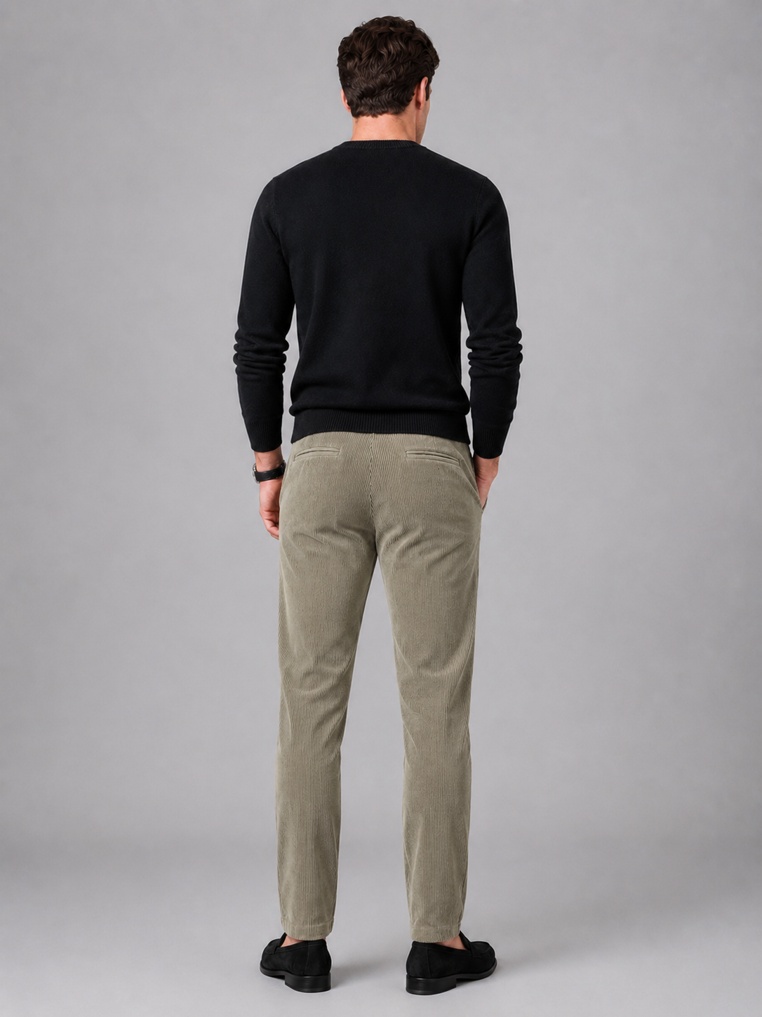 Men’s khaki stretch corduroy pants comfortable casual trousers for smart casual outfits