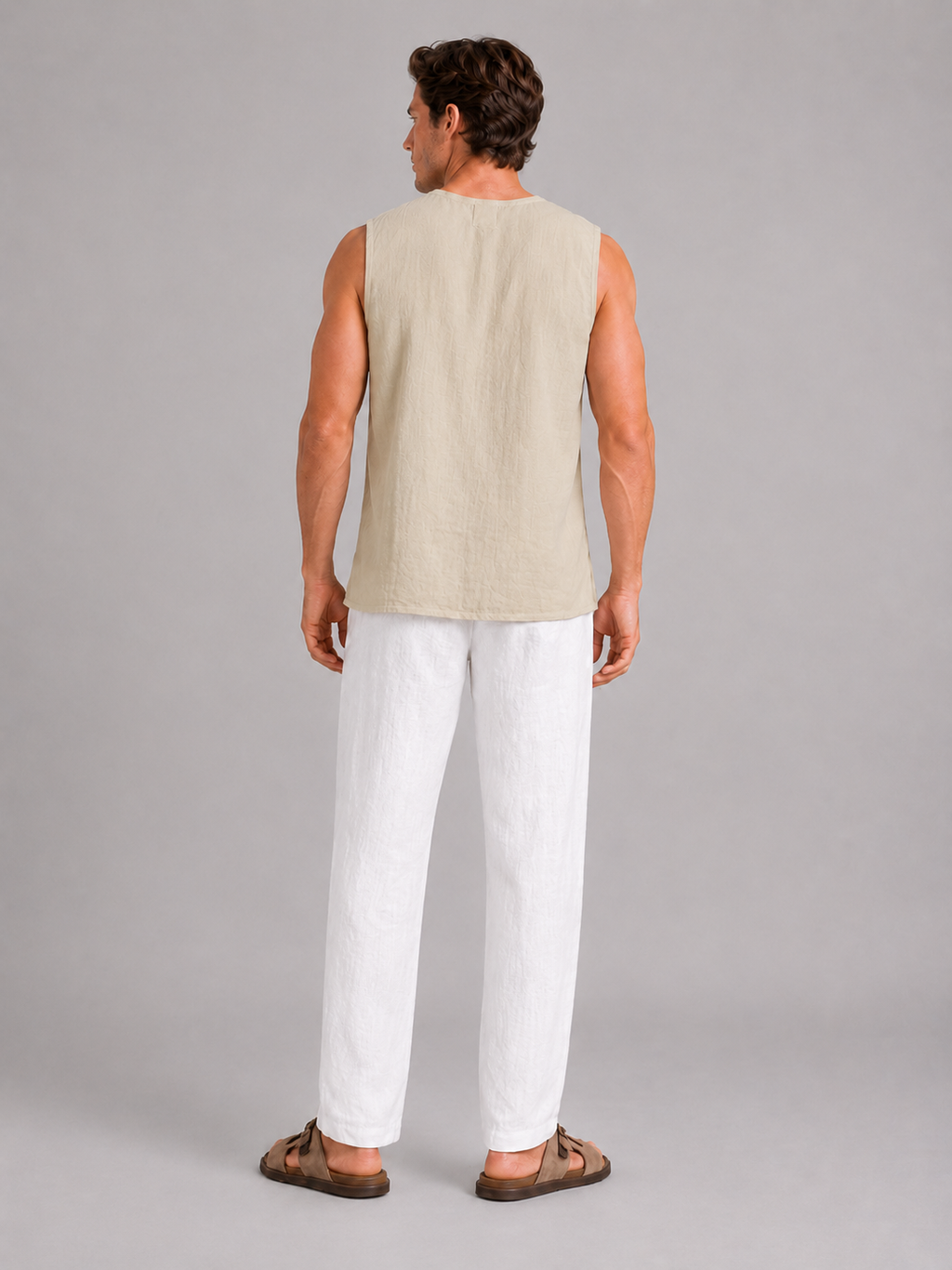 Men’s khaki lace up v neck tank top comfortable breathable summer shirt for casual outfits