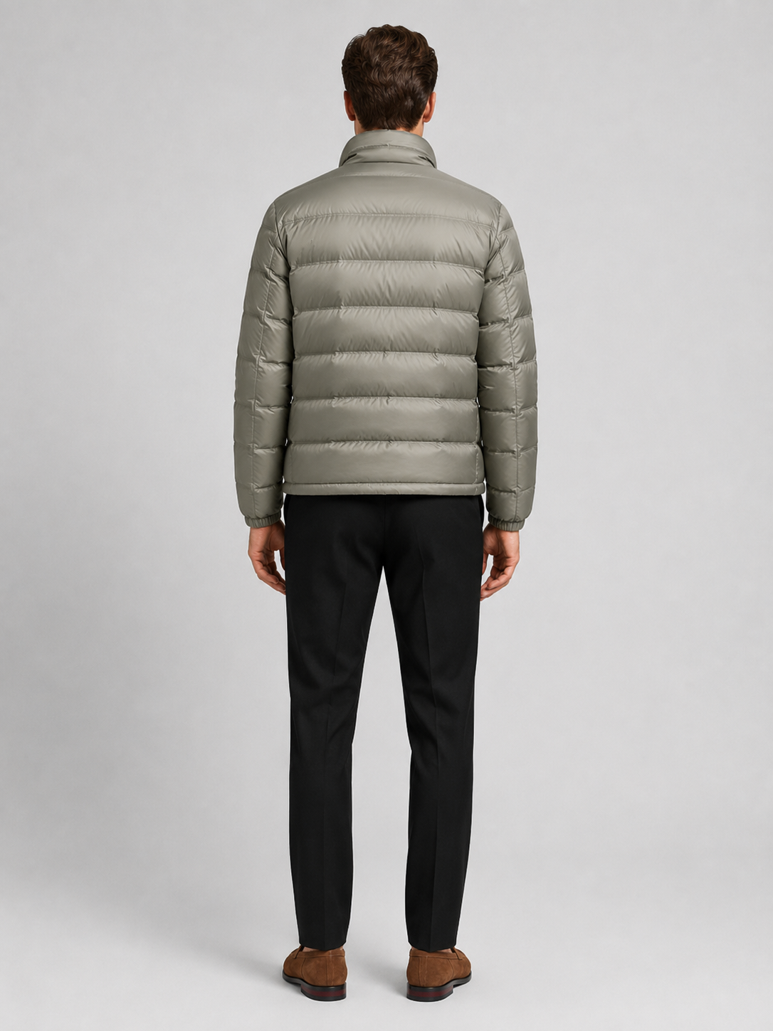 Men’s khaki insulated down jacket comfortable lightweight outerwear for commuting, travel, and everyday outfits