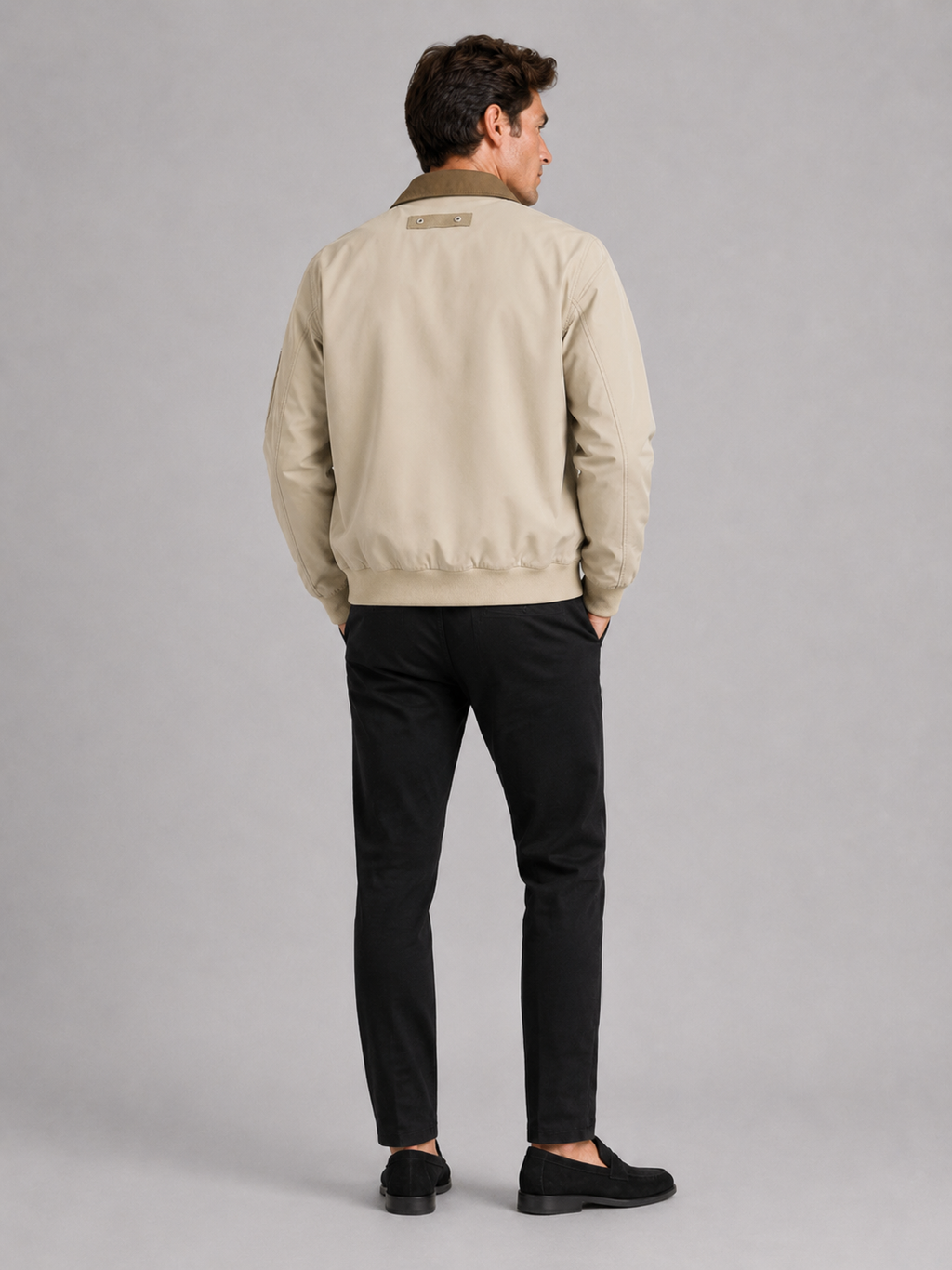 Men’s khaki workwear jacket comfortable zip up layer for outdoor and everyday outfits