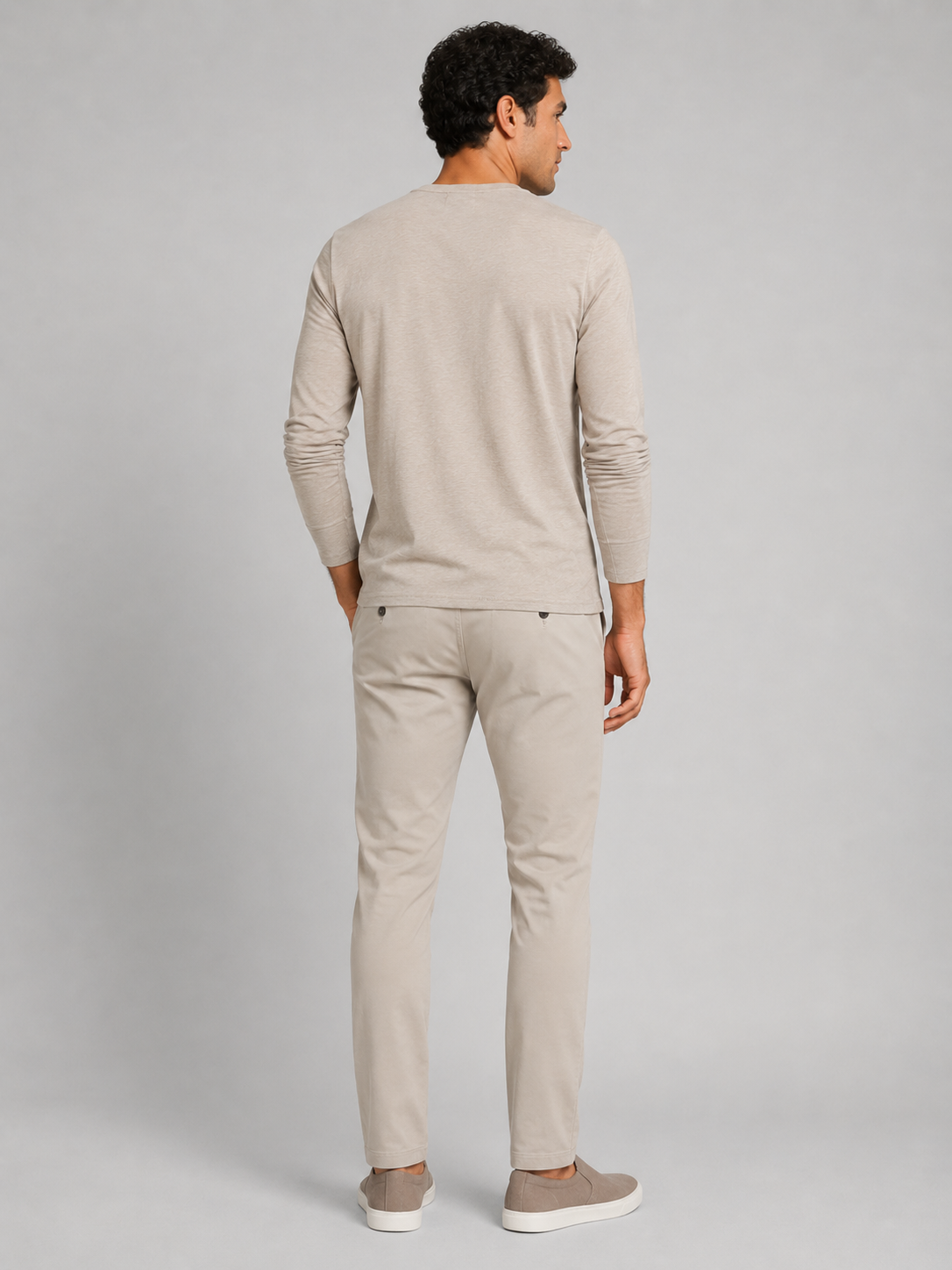 Khaki solid color henley shirt minimal fitted basic top for casual outfits