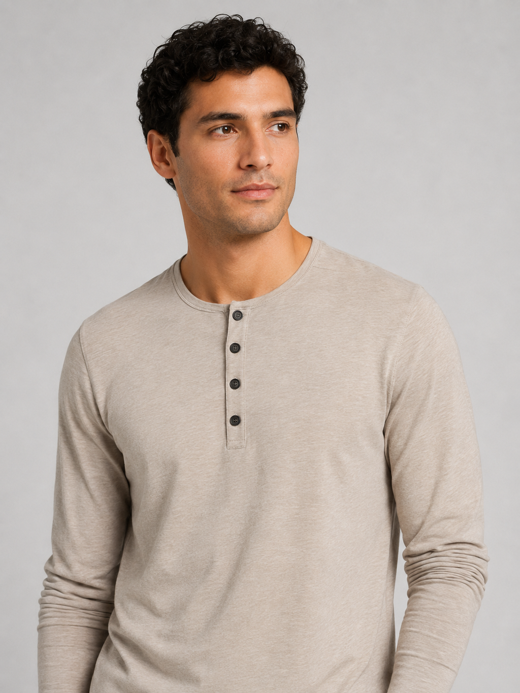 Khaki fitted henley shirt for men soft breathable everyday casual top