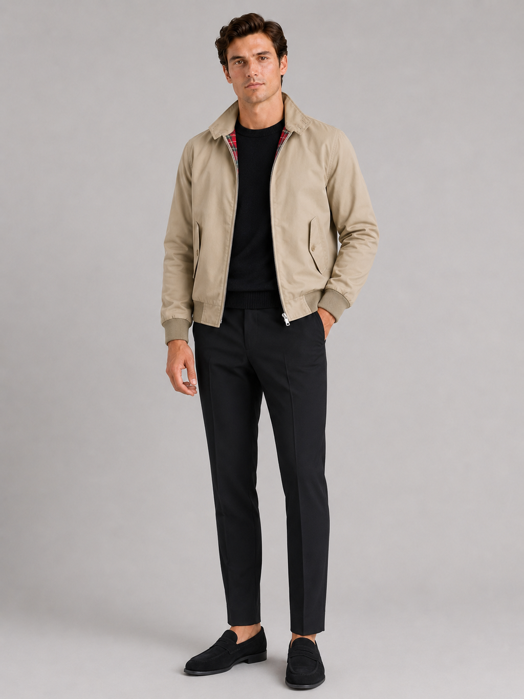 Khaki Harrington jacket for men lightweight outerwear for everyday fall wear