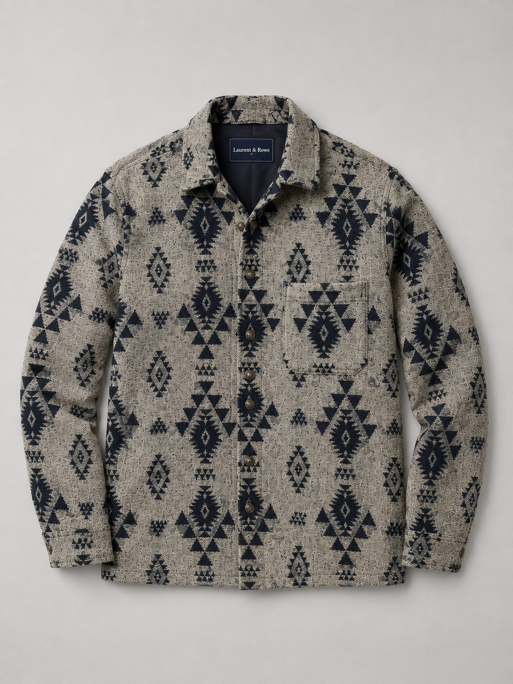 Khaki men’s heavyweight flannel shacket with thick brushed fabric displayed on a plain background