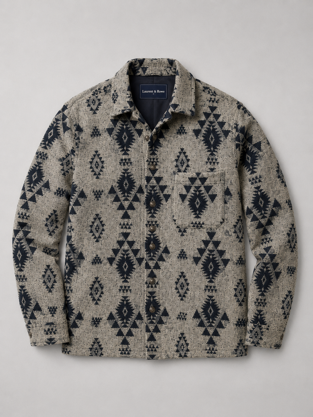 Khaki men’s heavyweight flannel shacket with thick brushed fabric displayed on a plain background
