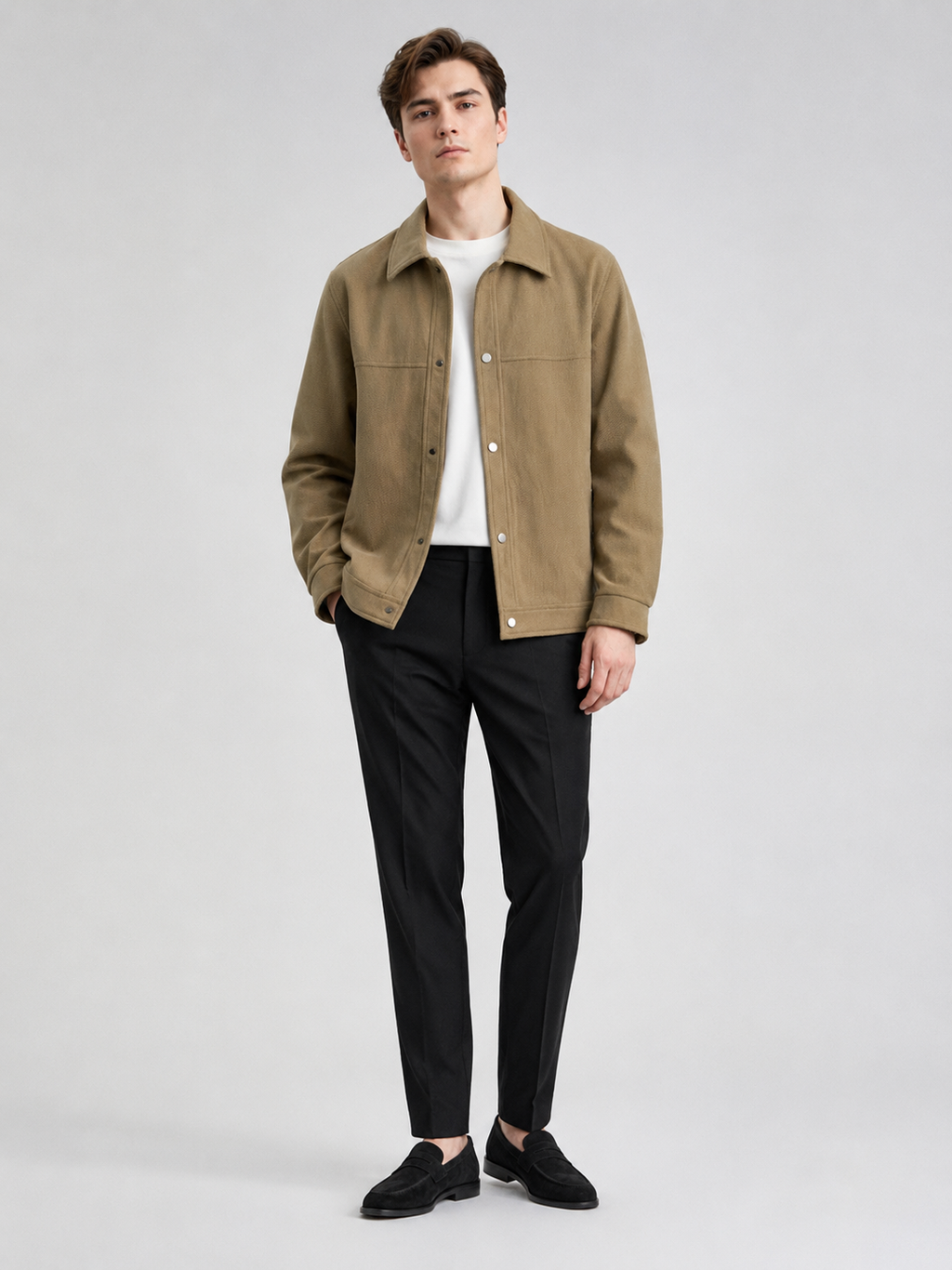 Khaki corduroy jacket for men loose fit fall casual coat for everyday and streetwear wear