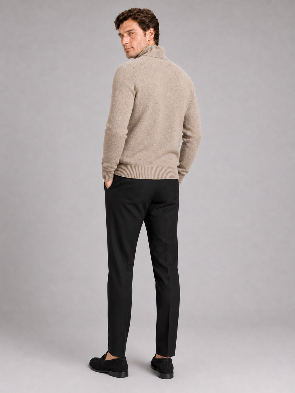 Men’s khaki thick knit full zip sweater comfortable casual top for cold weather outfits