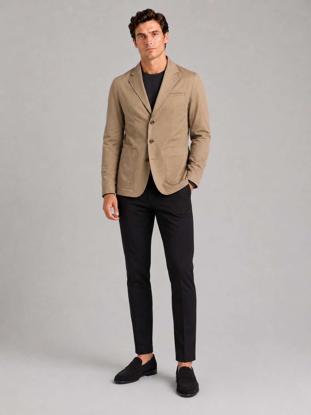 Khaki military blazer jacket for men casual fall outerwear for everyday and office wear