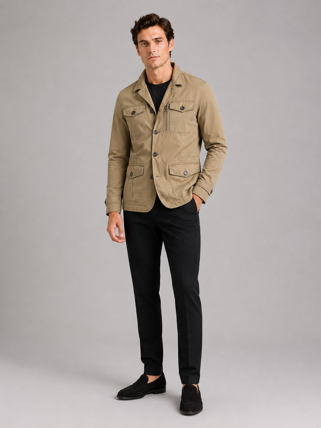 Khaki military jacket for men lightweight outdoor work coat for everyday fall wear
