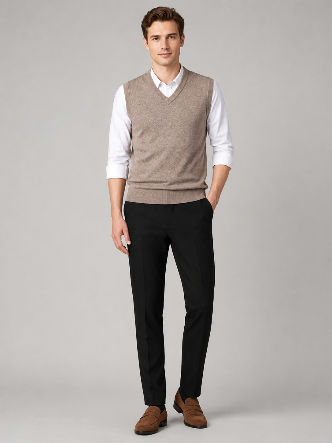 Men's Sweater Vest V-Neck Solid Color Knit Fall Winter Layer for Busin – Laurent & Rowe