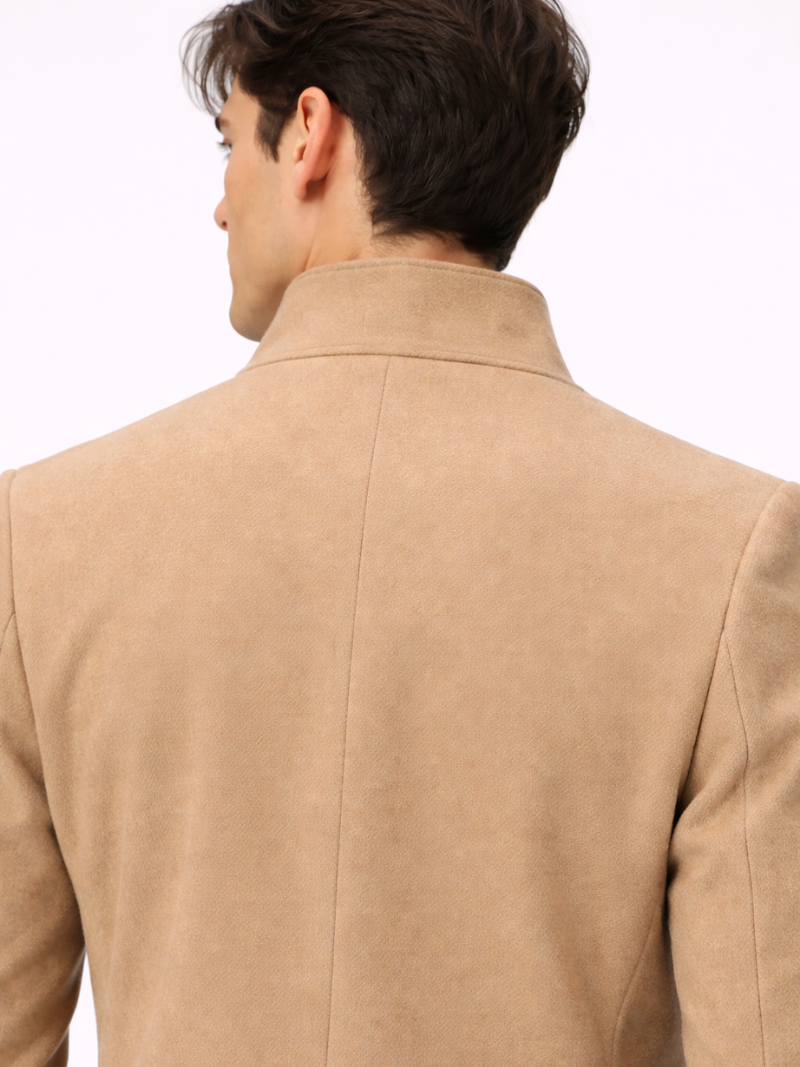 Men’s khaki trench coat in wool blend fabric structured tailored fit timeless outerwear