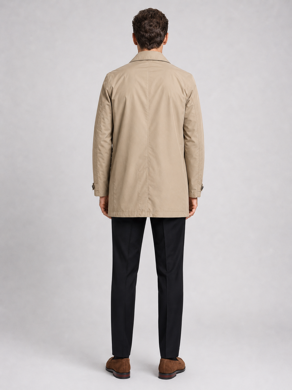 Men’s khaki button up trench coat comfortable fall winter coat for office and commuting outfits