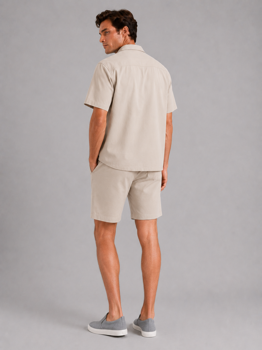 Men’s khaki matching two piece set comfortable summer ensemble for beach and everyday outfits