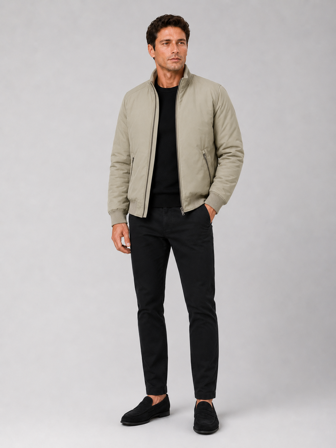Khaki warm winter jacket for men thick business casual coat for office and everyday wear