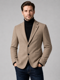 Men wearing khaki blazer slim fit single breasted solid color fall winter business casual style
