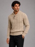 Men’s Cable Knit Fisherman V-Neck Sweater Warm Long Sleeve Fall Winter Pullover for Casual and Outdoor Wear