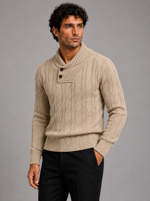 Men’s Cable Knit Fisherman V-Neck Sweater Warm Long Sleeve Fall Winter Pullover for Casual and Outdoor Wear
