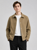 Men wearing khaki corduroy jacket lapel loose fit fall casual streetwear style