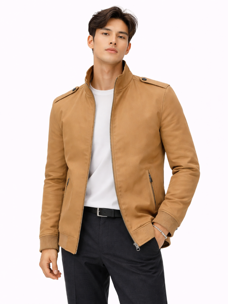 Men’s Stand Collar Trench Jacket Slim Fit Lightweight Business Coat Tailored Outerwear for Office, Travel and Smart Casual Wear