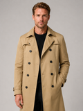 Men wearing khaki double breasted trench coat knee length windproof fall casual style