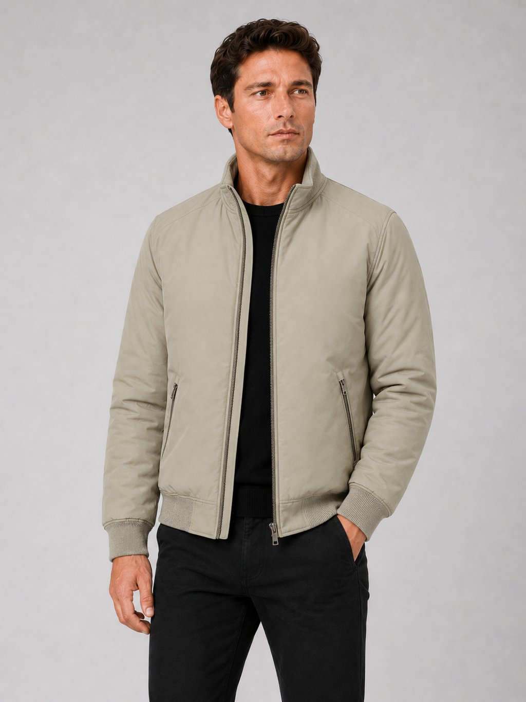 Men wearing khaki winter fall jacket fleece lined thick warm business casual office style