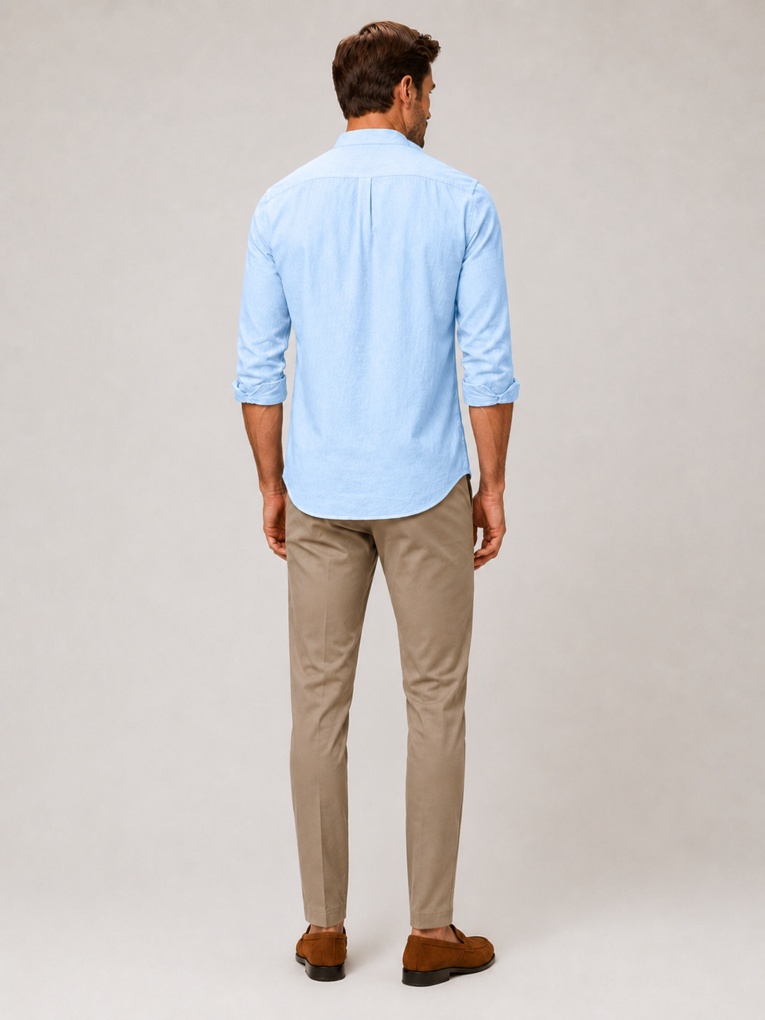 Men’s light blue breathable linen button down shirt comfortable lightweight top for casual summer outfits