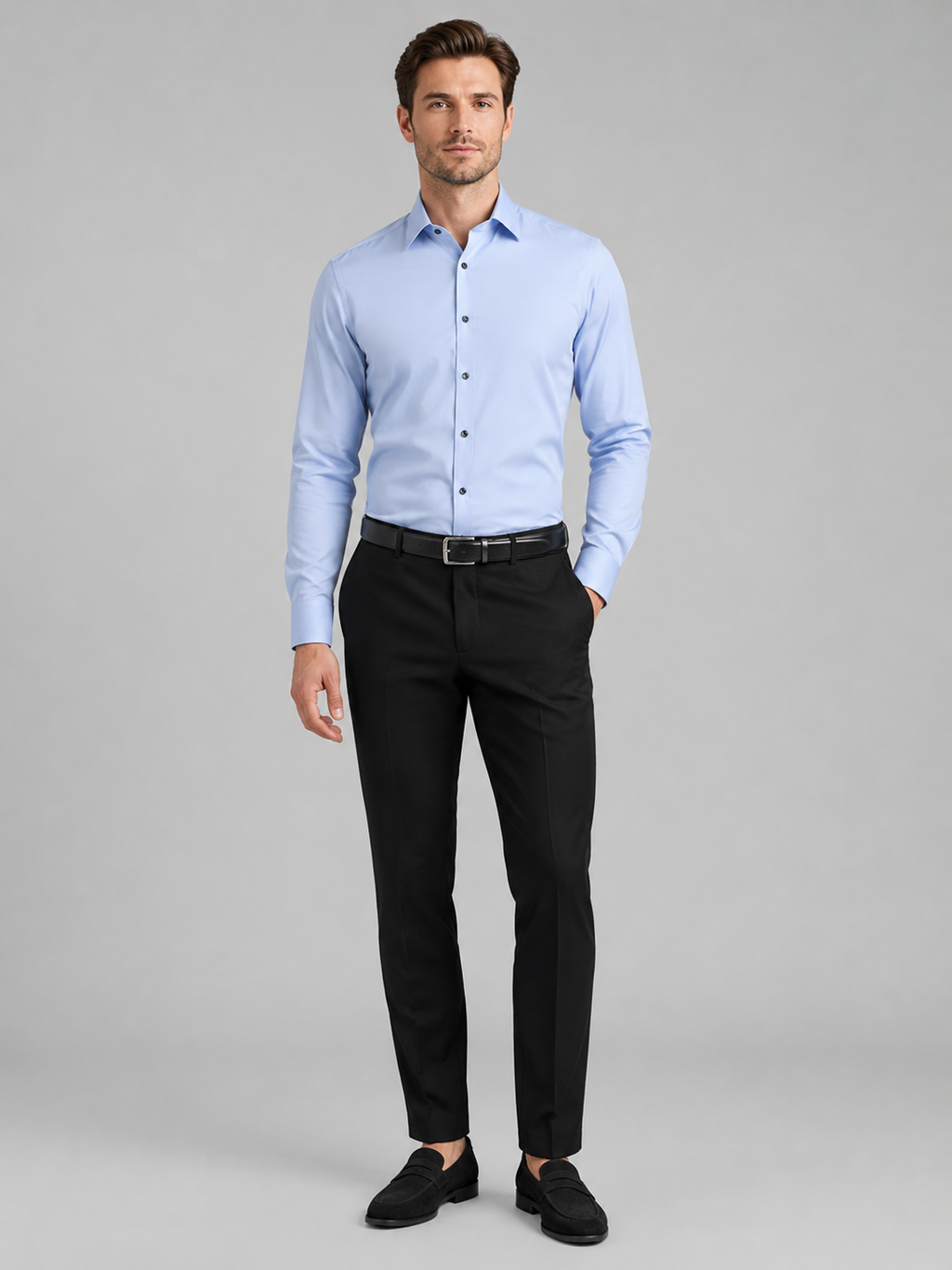 Light blue button down dress shirt for men long sleeve office shirt for business casual wear