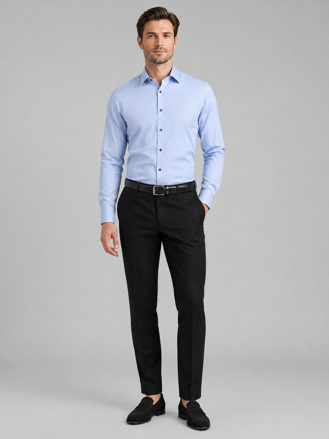 Light blue button down dress shirt for men long sleeve office shirt for business casual wear