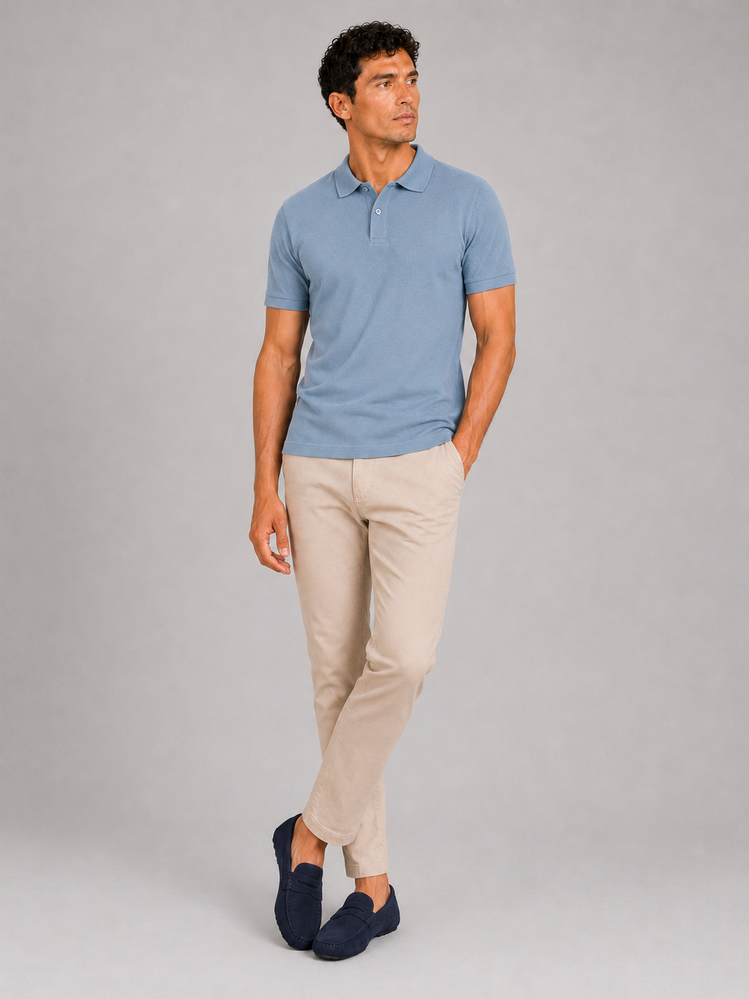 Light blue short sleeve polo shirt for men lightweight breathable golf and summer wear