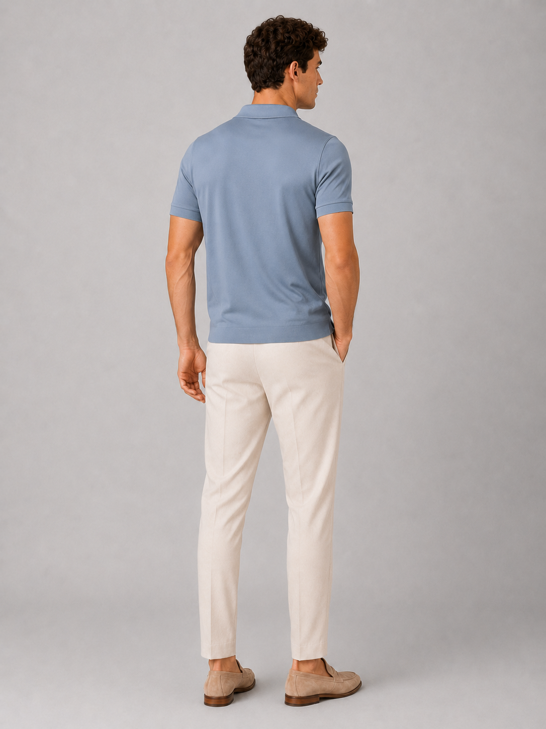 Men’s light blue soft polo shirt solid color comfortable casual top for cool summer style
