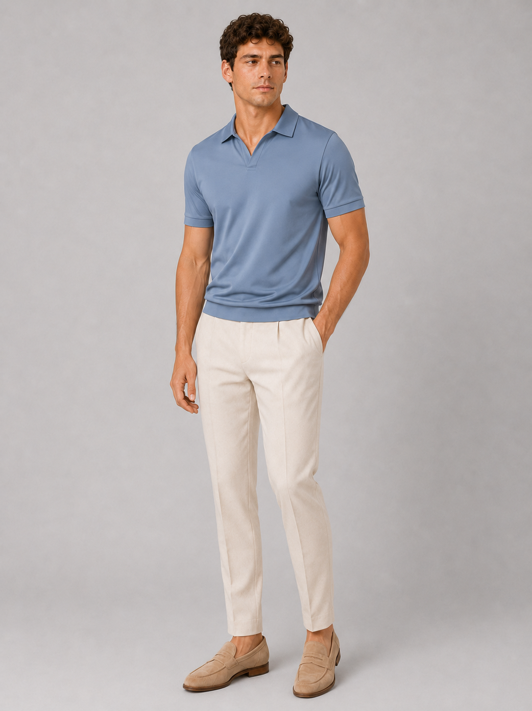Light blue silky touch polo shirt for men lightweight breathable vacation and summer wear