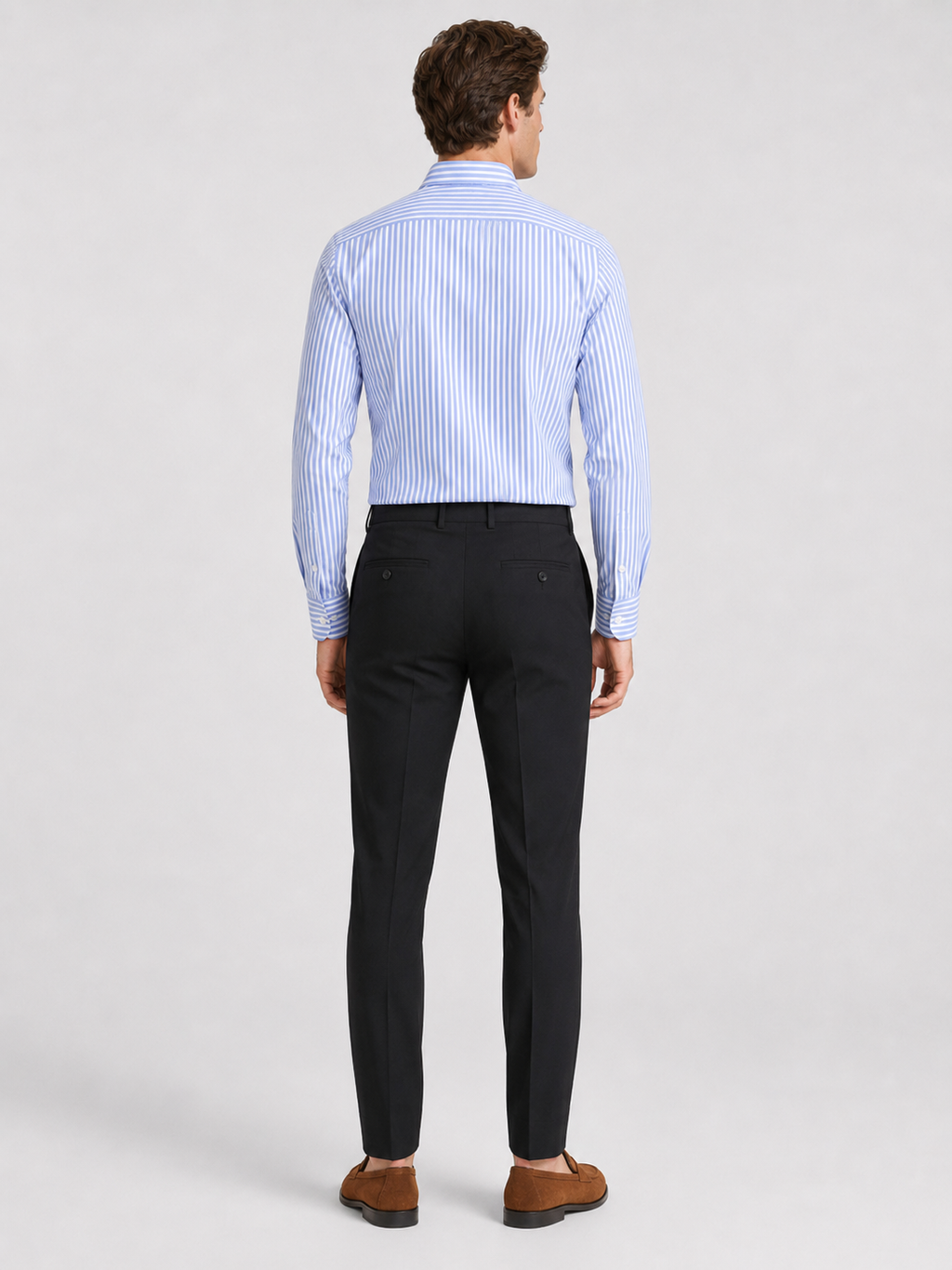 Men’s light blue striped business casual shirt comfortable long sleeve dress shirt for professional outfits
