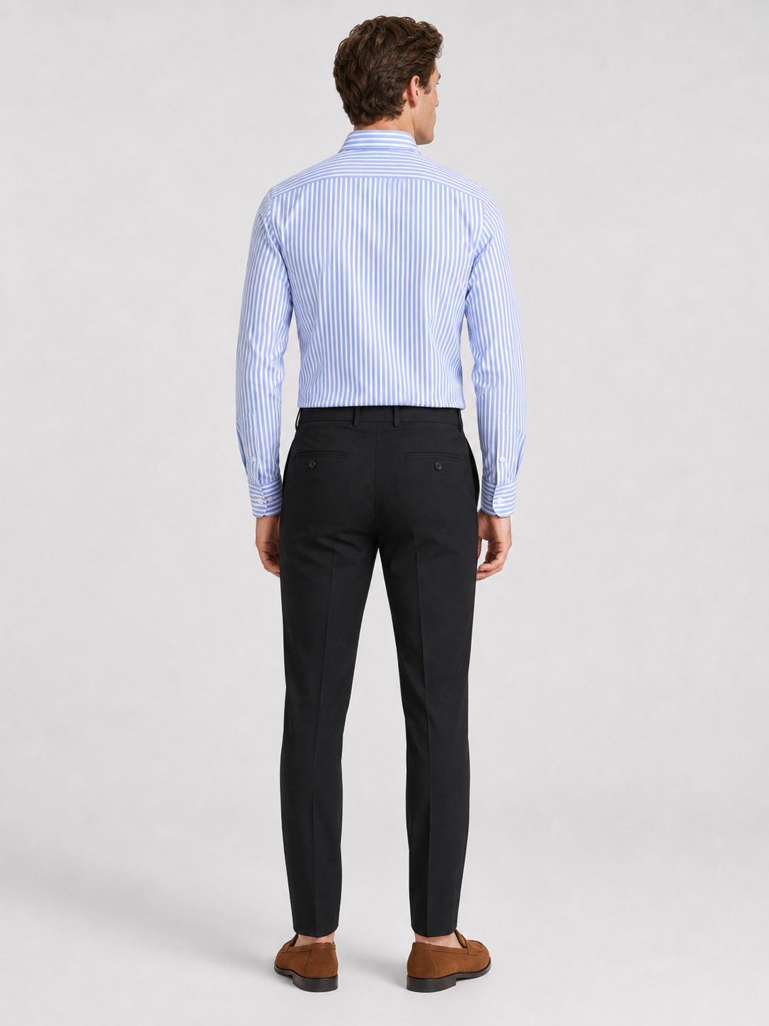 Men’s light blue striped business casual shirt comfortable long sleeve dress shirt for professional outfits