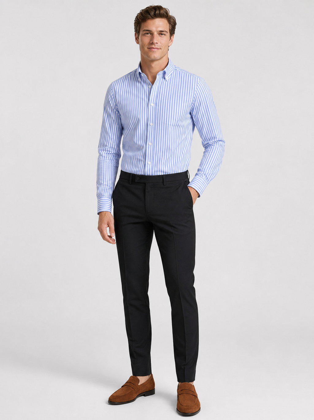 Light blue striped button down shirt for men slim fit office shirt for everyday wear