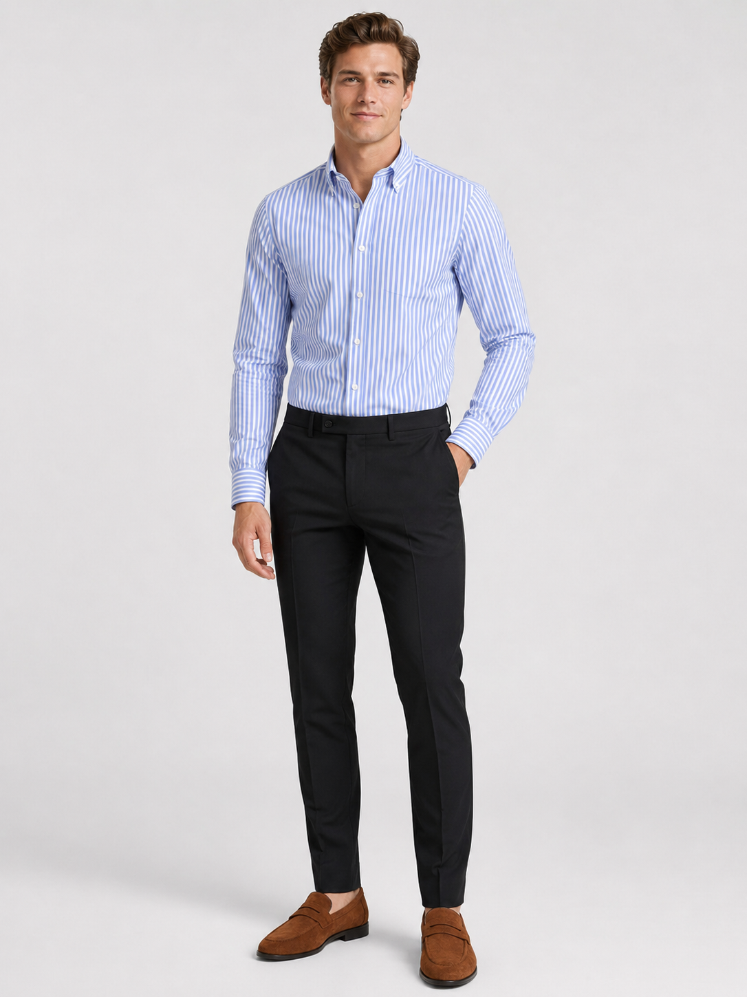 Light blue striped button down shirt for men slim fit office shirt for everyday wear