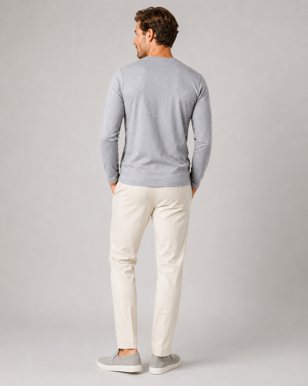 Light gray solid color long sleeve t shirt minimal fitted basic top for casual outfits