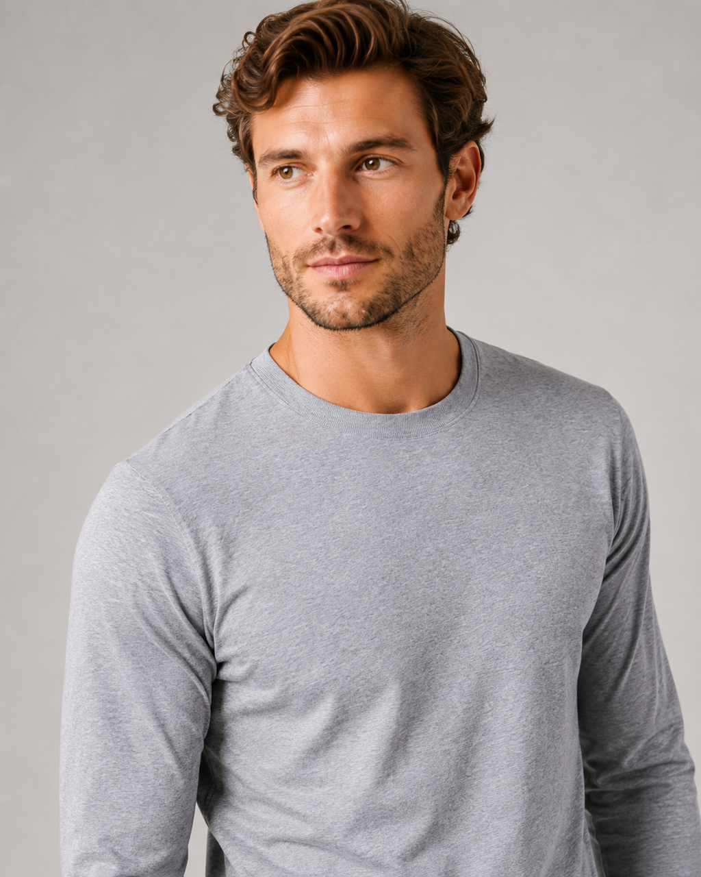Light gray fitted long sleeve t shirt for men soft breathable everyday casual top
