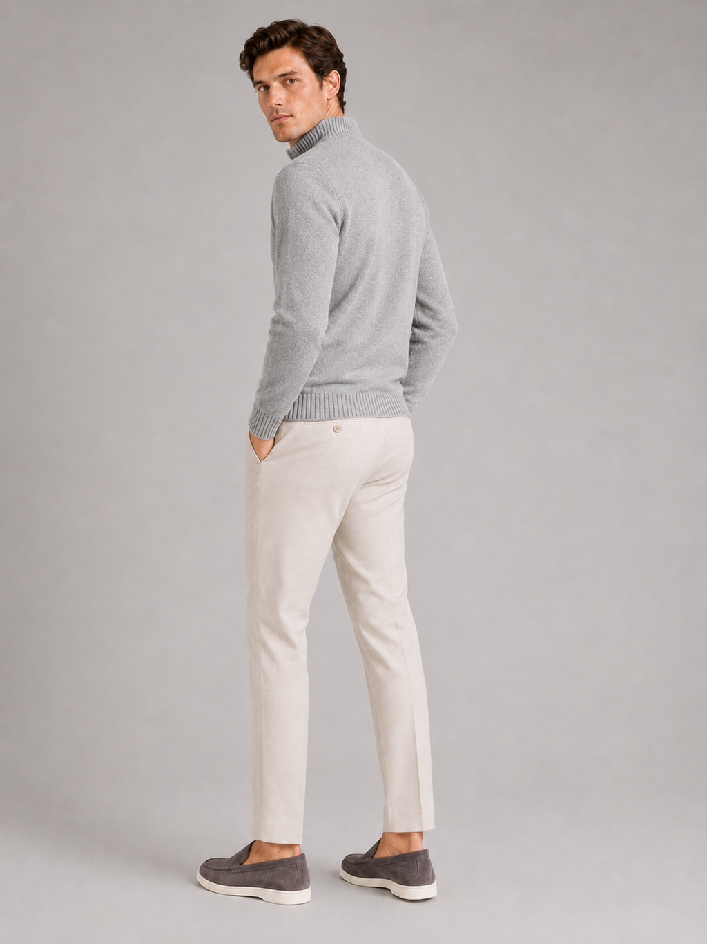 Men’s light gray solid color half zip sweater comfortable knit top for casual outfits