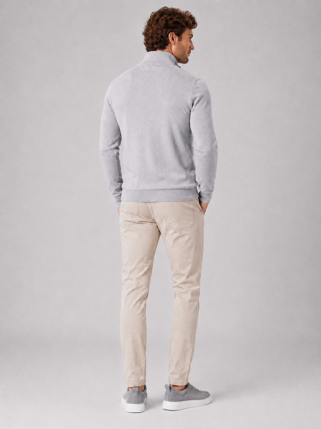 Men’s light gray slim fit knit sweater comfortable spring fall layer for casual outfits