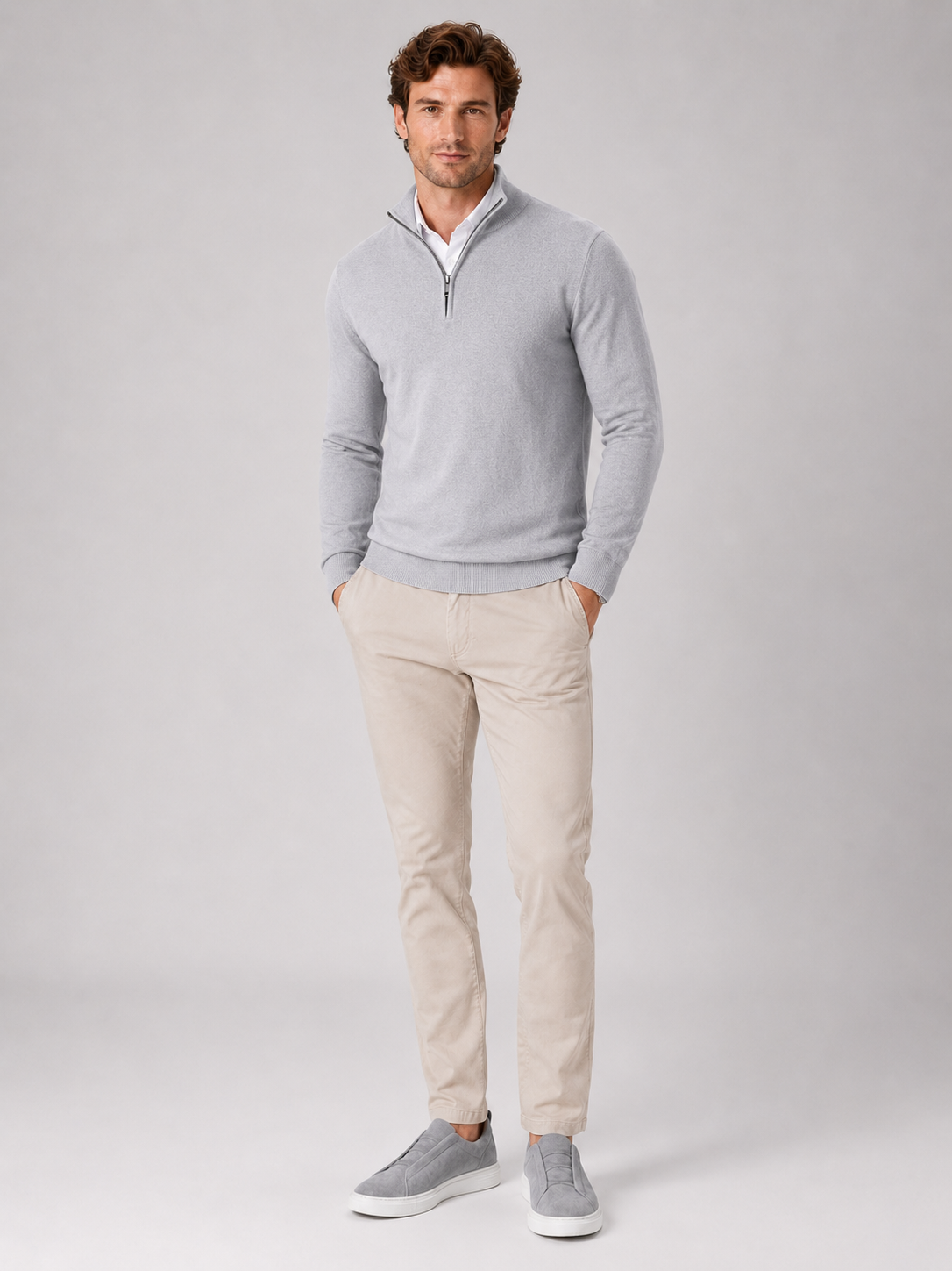 Light gray quarter zip sweater for men lightweight pullover for outdoor and everyday wear