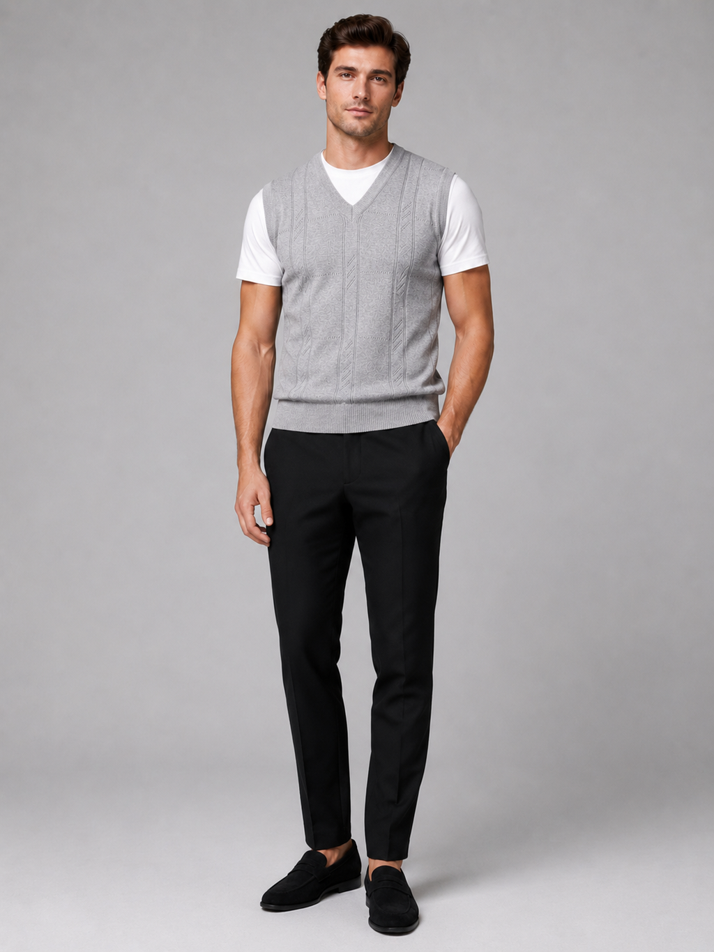 Light gray sleeveless sweater vest for men warm knit layer for everyday wear