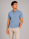 Men wearing light blue silk touch polo shirt breathable short sleeve summer business casual style