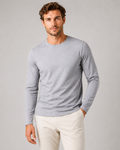 Men wearing light gray fitted long sleeve t shirt crew neck casual spring basic style