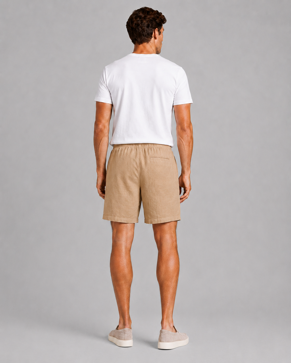 Khaki linen shorts with drawstring waist relaxed fit soft breathable fabric everyday summer outfit