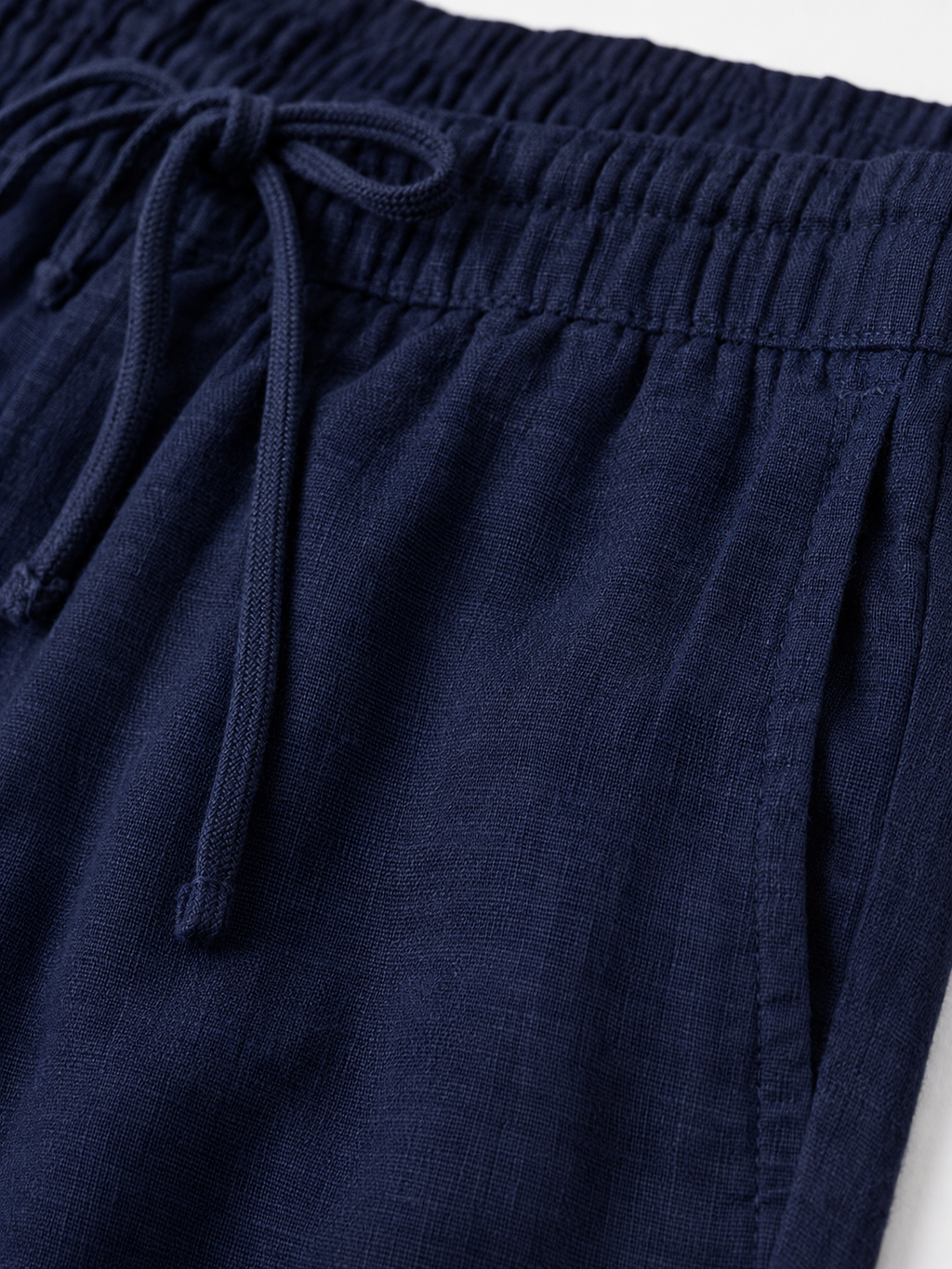 Men’s navy linen drawstring shorts lightweight comfortable relaxed summer everyday wear